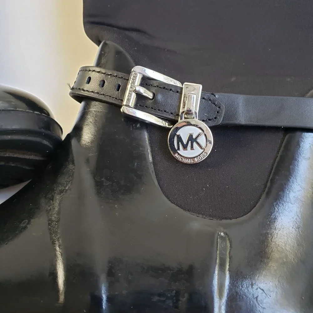 Michael Kors Black Rubber Tall Rain Boots Pull On Logo Charm Detail - Picture 12 of 15